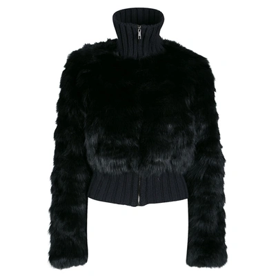 Pre-owned Fendi Black Cashmere And Fox Fur Zip Front Bomber Jacket S