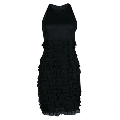 Pre-owned Burberry London Black Cotton Tiered Ruffle Bottom Sleeveless Dress S