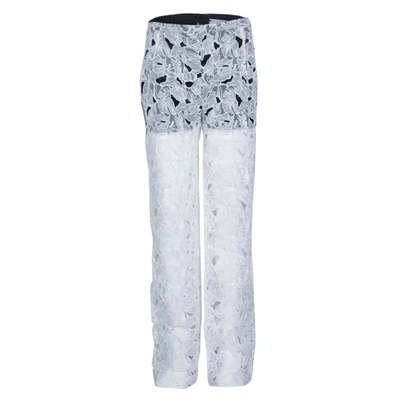 Pre-owned Peter Pilotto White Tabitha Cutout Ikebena Flower Embroidered Silk Organza Trousers M