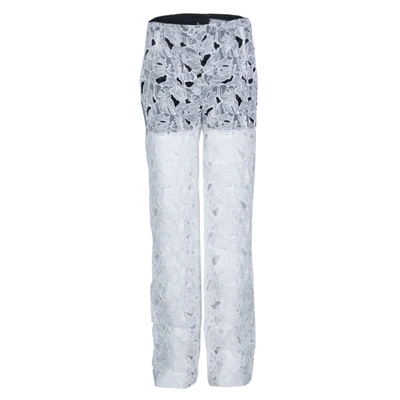 Pre-owned Peter Pilotto White Tabitha Cutout Ikebena Flower Embroidered Silk Organza Pants M