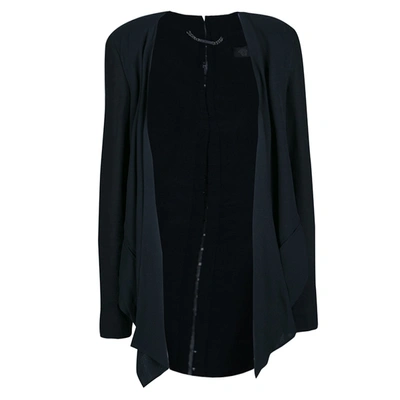Pre-owned Versace Black Linen Blend Hook Detail Long Sleeve Open Front Jacket M