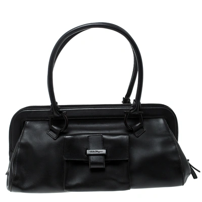 Pre-owned Ferragamo Black Leather Frame Satchel