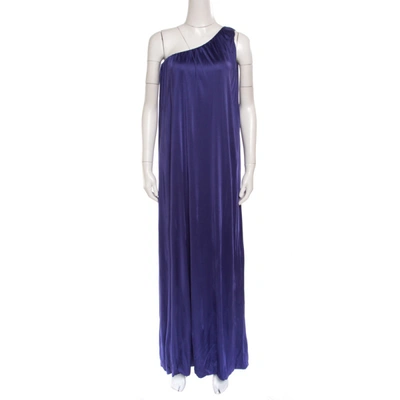 Pre-owned Blumarine Purple Knit One Shoulder Draped Maxi Dress M