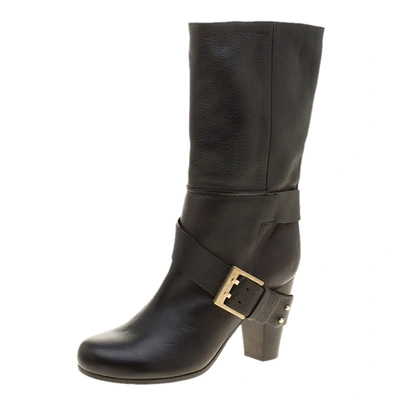 Pre-owned Chloé Black Leather Mid-calf Buckle Boots Size 37