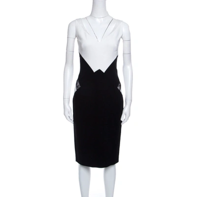 Pre-owned Zuhair Murad Monochrome Colorblock Lace Insert Sleeveless Dress S In Black