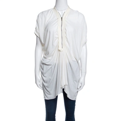 Pre-owned Lanvin Cream Ruched Detail Short Sleeve Tunic M