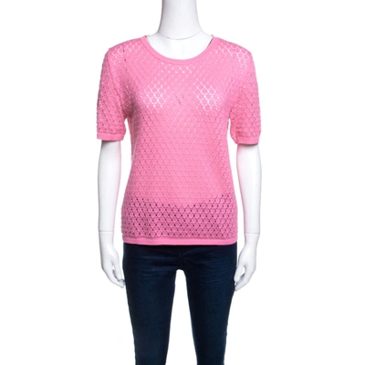 Pre-owned Marc Jacobs Pink Rib Trim Perforated Cotton Knit Top M