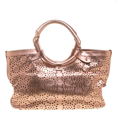 Pre-owned Jimmy Choo Metallic Rose Gold Leather Laser Cut Out Open Tote