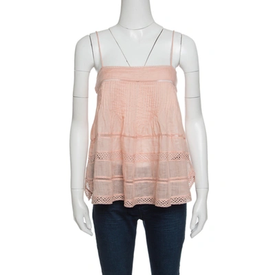 Pre-owned Isabel Marant Peach Pintucked Ramie Lace Trim Odelle Camisole M In Pink