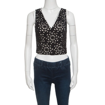 Pre-owned Alice And Olivia Black Floral Laser Cut Sleeveless Lyla Crop Top S