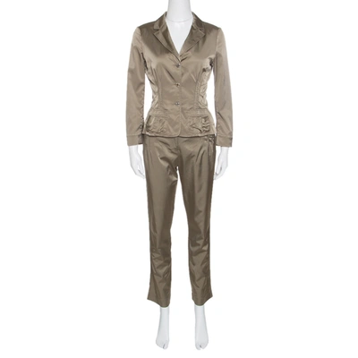 Pre-owned Philosophy Di Alberta Ferretti Olive Green Satin Blazer And Trouser Set M