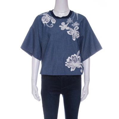 Pre-owned 3.1 Phillip Lim / フィリップ リム Indigo Floral Embroidered Chambray Box T- Shirt S In Blue