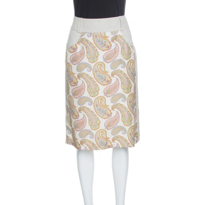 Pre-owned Etro Beige Linen Silk Paisley Printed Skirt M