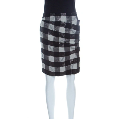 Pre-owned Emporio Armani Monochrome Checkered Lurex Knit Pencil Skirt S In Black