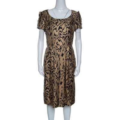 Pre-owned Temperley London Brown And Black Printed Silk Short Sleeve Dress M