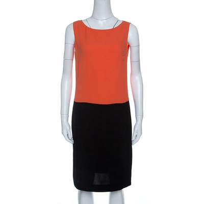 Pre-owned Prada Colorblock Crepe Sleeveless Midi Dress M In Orange