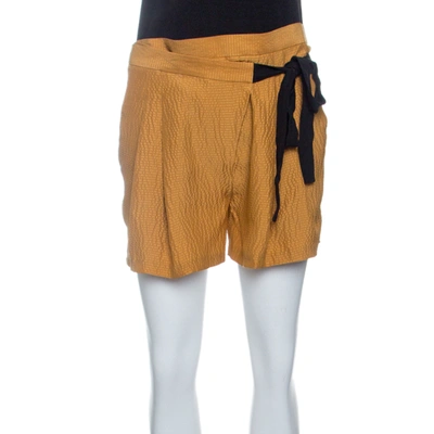 Pre-owned Matthew Williamson Mustard Yellow Textured Tie Detail Faux Wrap Shorts S