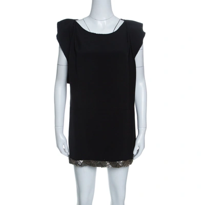 Pre-owned Prada Black Embellished Hem Ruffled Sleeve Dress M