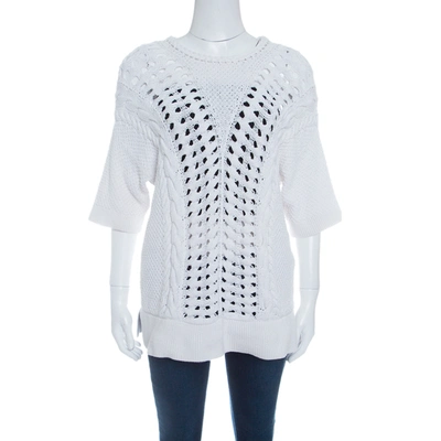 Pre-owned Thakoon Off White Chunky Perforated Knit Rib Trim Short Sleeve Top M