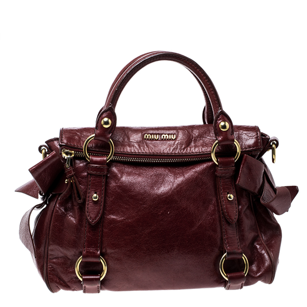 Pre-owned Miu Miu Red Vitello Lux Leather Bow Top Handle Bag | ModeSens