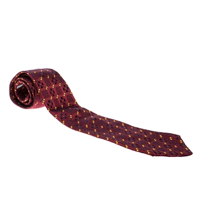 Pre-owned Dior Red Patterned Jacquard Silk Traditional Tie