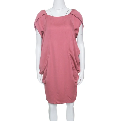 Pre-owned Moschino Pink Draped Side Cowl Detail Short Sleeve Dress S