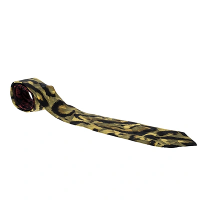 Pre-owned Versace Gianni  Vintage Yellow And Red Animal Printed Silk Tie