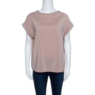 Pre-owned Brunello Cucinelli Pale Pink Silk Short Sleeve Top S