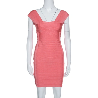Pre-owned Herve Leger Blush Peach Sleeveless Bandage Dress S In Pink