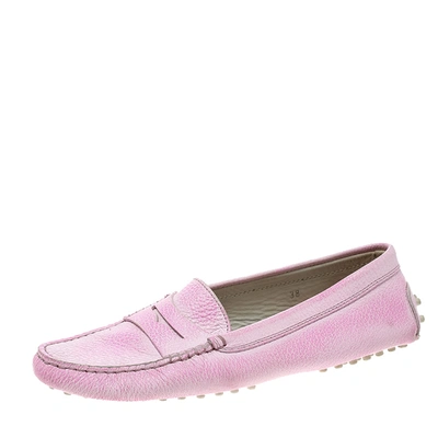 Pre-owned Tod's Fluorescent Pink Shaded Leather Penny Loafers Size 38