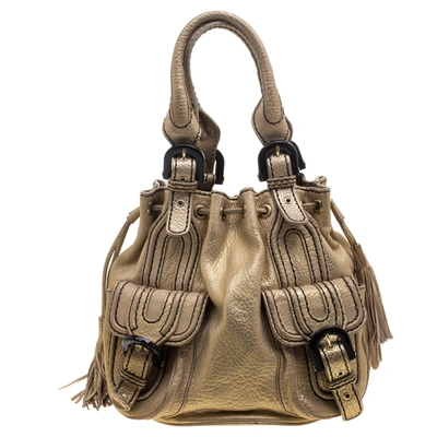 Pre-owned Kenzo Gold Leather Drawstring Studded Bucket Bag