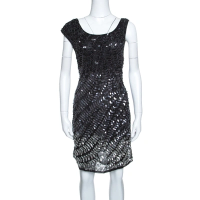Pre-owned Alice And Olivia Black And Silver Sequin Embellished Sleeveless Charlie Dress L
