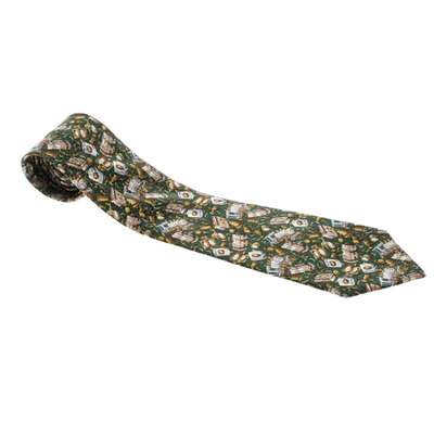 Pre-owned Celine Céline Green Printed Traditional Silk Tie