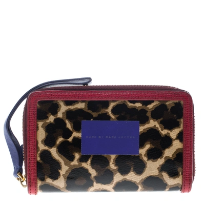 Pre-owned Marc By Marc Jacobs Brown/red Leopard Print Coated Canvas Wingman Wallet