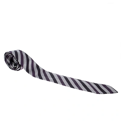 Pre-owned Prada Holliday & Brown For  Purple Diagonal Striped Patterned Silk Jacquard Tie