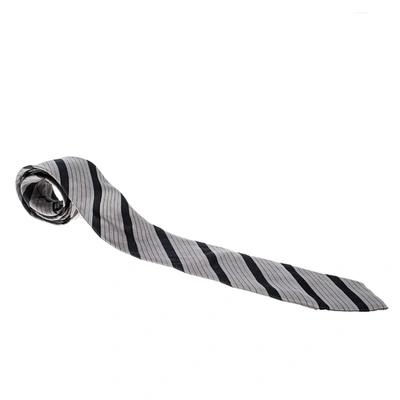 Pre-owned Giorgio Armani Grey Diagonal Striped Silk Jacquard Tie
