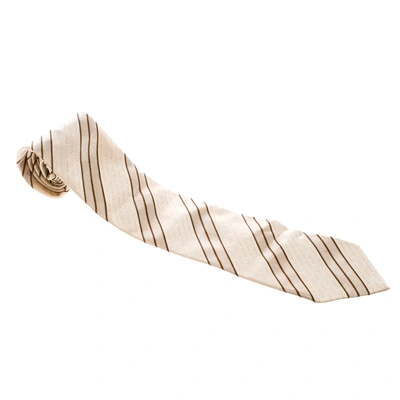 Pre-owned Ermenegildo Zegna Beige Diagonal Striped And Dotted Silk Jacquard Tie