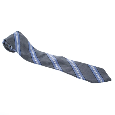 Pre-owned Ermenegildo Zegna Vintage Diagonal Striped Silk Jacquard Traditional Tie In Blue