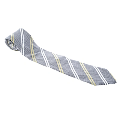 Pre-owned Ermenegildo Zegna Vintage Diagonal Striped Textured Silk Jacquard Tie In Multicolor