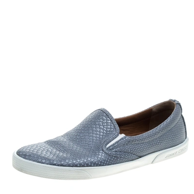 Pre-owned Jimmy Choo Metallic Grey Python Embossed Leather Demi Slip-on Sneakers Size 39