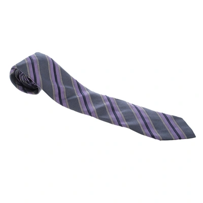 Pre-owned Ermenegildo Zegna Grey And Purple Diagonal Striped Silk Jacquard Tie In Multicolor