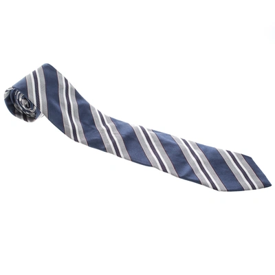 Pre-owned Ermenegildo Zegna Striped Silk Jacquard Traditional Tie In Multicolor