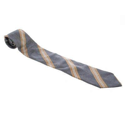 Pre-owned Ermenegildo Zegna Vintage Black And Brown Diagonal Striped Silk Jacquard Tie In Multicolor