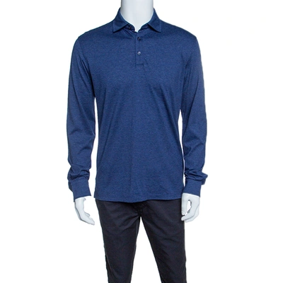 Pre-owned Ermenegildo Zegna Navy Blue Slub Jersey Long Sleeve Polo T-shirt S
