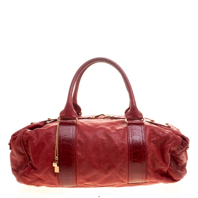 Pre-owned Balenciaga Red Leather And Ostrich Whistle Satchel