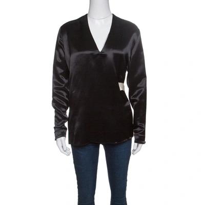 Pre-owned Acne Studios Black Satin Belted Cathay Blouse S