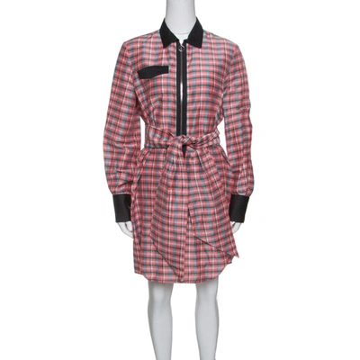 Pre-owned Isabel Marant Checked Ramie And Silk Contrast Trim Belted Mofira Shirt Dress M In Multicolor