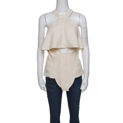 Pre-owned Roberto Cavalli Firenze Beige Linen Ruffled Front Tie Detail Sleeveless Top S