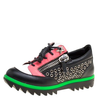 Pre-owned Giuseppe Zanotti Multicolor Leather Stud Detail Lace Up Sneakers Size 36