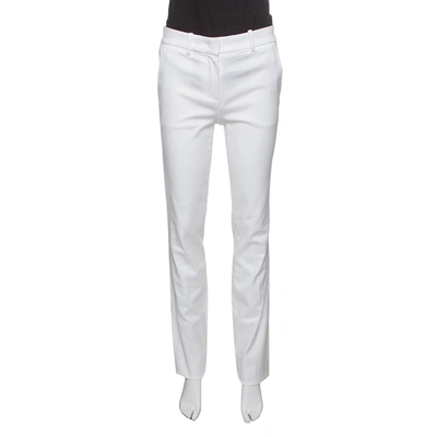 Pre-owned Roberto Cavalli Firenze White Cotton High Waist Straight Fit Trousers M